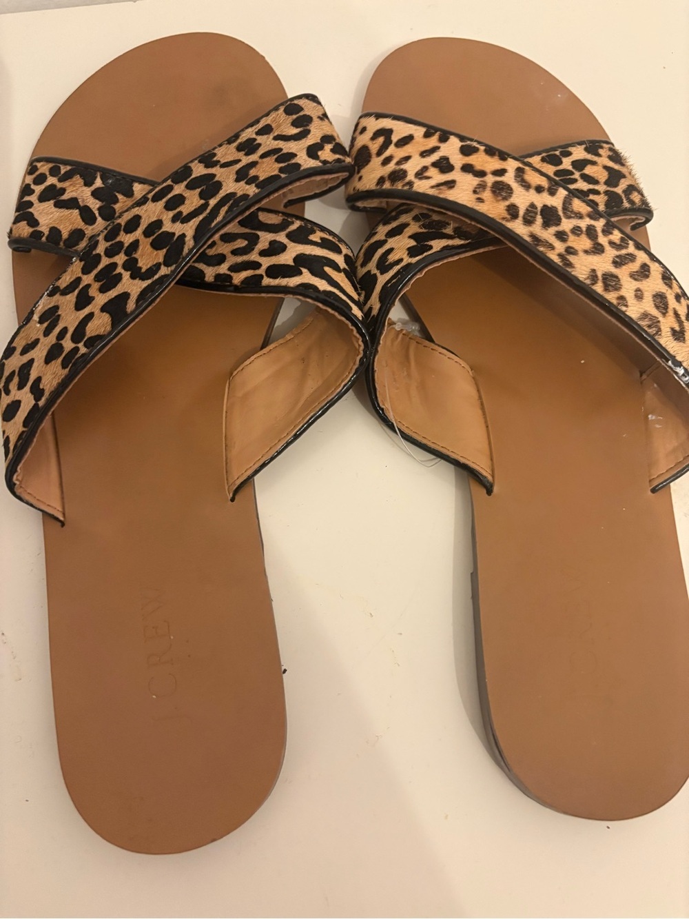 J. Crew Leopard Print Cross-Strap Slide Sandals - Brown/Tan/Black